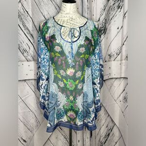Hale Bob silk poncho blouse floral M